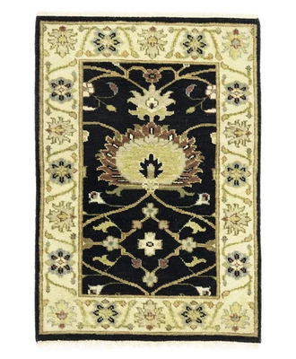 Hand-Knotted Oushak Chobi Rug 2X3 Black Floral Design Small Oriental Carpet - Image 1 of 4