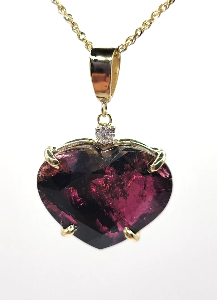 Watermelon Tourmaline and Diamond Pendant 14k solid yellow gold 9.54ct!!! - Image 1 of 4