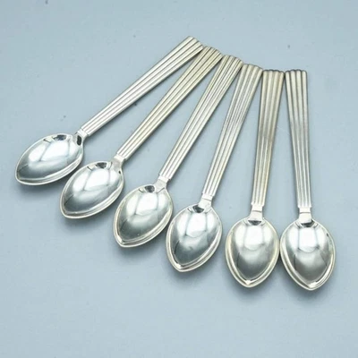 GEORG JENSEN Bernadotte Silver Plate Teaspoon Coffee Spoon 6-Piece S10-k037 - Image 1 of 4