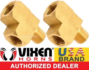 ¼"NPT MALE TO TWO ¼"NPT FEMALE TEE/T BRASS FITTING F/PIPE/AIR TANK 2PK VXA7614-2 - Picture 1 of 3