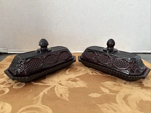2-VINTAGE AVON CAPE COD RED BUTTER DISH WITH LID (1/4LB) - Picture 1 of 8