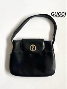 GUCCI Vintage Logo Leather One-Shoulder Bag Black Authentic From Japan - Bild 1 von 24