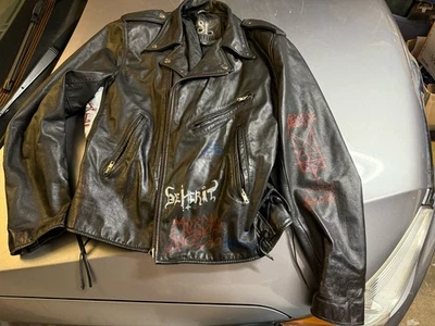 Chaqueta de cuero Punk Thrash vintage pintada a mano de metal talla 40 Street Legal YKK Foto 1 de 4