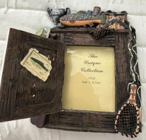 FISHING Photo FRAME Net Creel Gear Fish 5.5 x 6.5" (3.5 x 2.5" photo) Ceramic - Picture 1 of 10