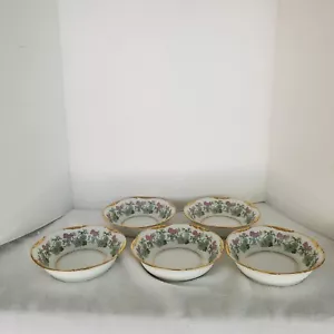 Set 5 ciotole da dessert J P Limoges bordate oro 6" oro rosa verde stampa floreale - Foto 1 di 13