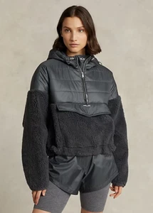 $399 RLX Ralph Lauren Women's SZ M Gray High-Pile Ripstop Hybrid Pullover Jacket - Picture 1 of 5