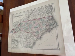 1855 Karte von North Carolina von J.H. Colton mit eingesetztem Plan von Beaufort Harbor, NC - Bild 1 von 3
