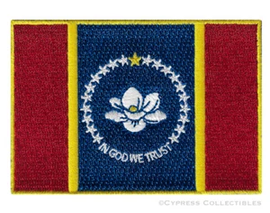 MISSISSIPPI NUOVA TOPPA BANDIERA RICAMATA FERRO SU 2020 MAGNOLIA IN GOD WE TRUST - Foto 1 di 1