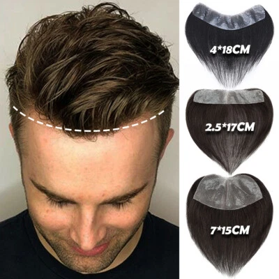 Hairline Men Toupee 100% Human Hair Thin PU Skin Hairpiece Replacement System US - Image 1 of 4
