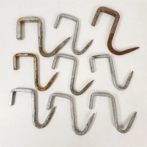 9 anciens crochets à viande boucher chasseur carré fer 5" x 4" - Photo 1/11