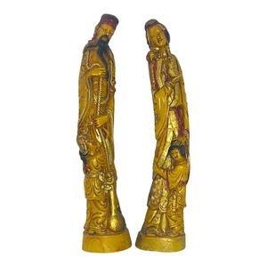 VINTAGE ART MARK ASIAN CARVED RESIN FIGURES HUSBAND & WIFE With CHILDREN 15,5" - Picture 1 of 15