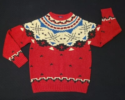Vintage 70s Woolrich Wool Red Sweater Men's M Fair Isle Nordic Vibes Geometric - Image 1 of 4