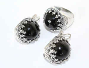 Armenian Spirit Silver 925 Earrings Ring Onyx black Vintage inspired jewelry SET - Picture 1 of 9
