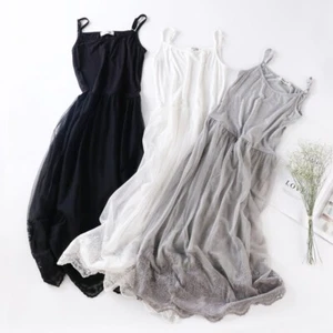 Lady Midi Dress Extender Long Tank Floral Lace Trim Layer Camisole Modal Plain - Picture 1 of 14