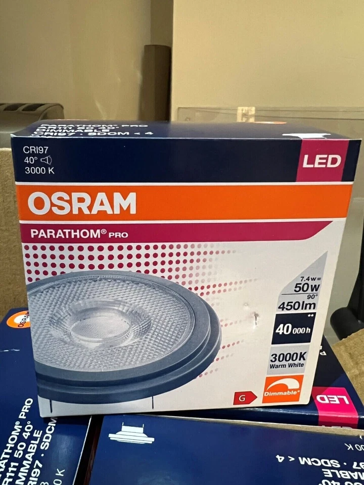 Osram Parathom Pro LED AR111, 7.4W, CRI97, 2700K 24D, Dimmable - used for 12hr - Image 1 of 1