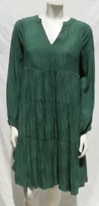 MAEVE Anthropologie US women’s S Emerald Green Long Slv AMBER Tiered Tunic Dress - Picture 1 of 7