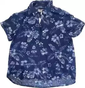 Disney Parks Tommy Bahama Aloha Mickey Indigo Womens Hawaiian Shirt Medium - Picture 1 of 1