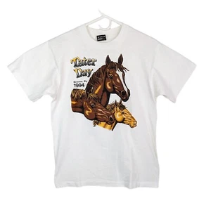 Vtg 90s Tater Day Benton Kentucky 1994 Horse White Graphic T-shirt Men's Size M - Picture 1 of 11