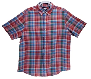 Chaps Men's Plaid Shirt Size Large L Red Blue Short Sleeve Button-Down Casual - Picture 1 of 6
