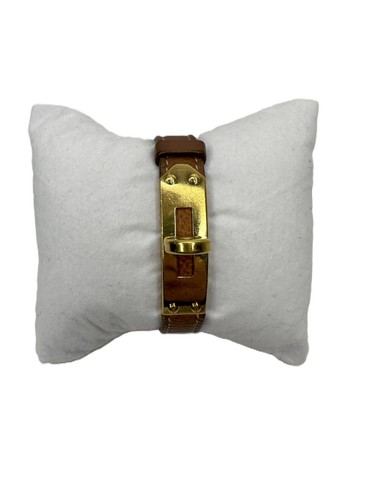 HERMÈS Bracciale vintage Hermes Kelly H Lock pelle marrone