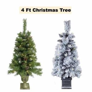 4ft 120cm Christmas Tree Snowy Green Pre Lit with Led Lights Xmas Indoor Décor - Picture 1 of 18