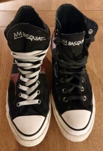 Hi-Tops unisex bianco e nero Jean-Michel Basquiat Converse. Taglia M9 W11. Pelle - Foto 1 di 8