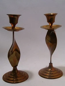 Pair of Brass Candle Holders 7" Tall Twisted Design Set of Two Standard Candle - Picture 1 of 4