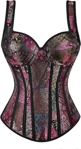 Womens gothic jacquard corset tank overbust bodice with metallic accents (2XL) - Picture 1 of 7