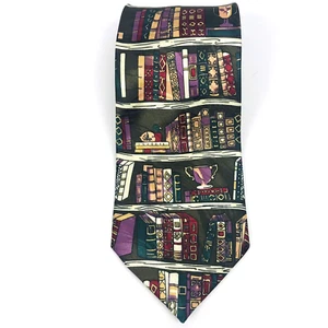 Beverly Hills Polo Club Necktie Tie Bookshelf Library Themed 57" x 3.75" - GUC - Picture 1 of 13