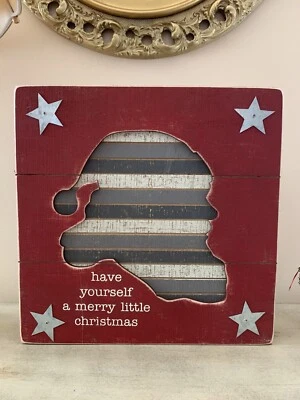 Santa Red Wooden Slat Cut Out Box Sign With Stars By Kathy Primitives - Image 1 of 4