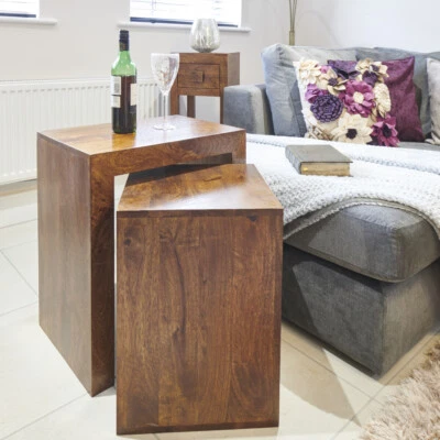 SOLID MANGO WOOD DAKOTA CUBE NEST NEW INDIAN FURNITURE - Image 1 of 4