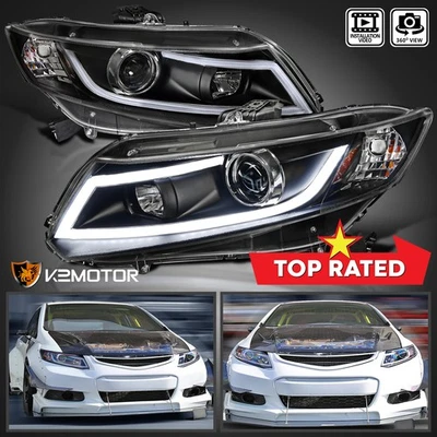 Black Fits 2012-2015 Honda Civic 2Dr/4Dr LED Bar Projector Headlights Head Lamps Foto 1 de 4