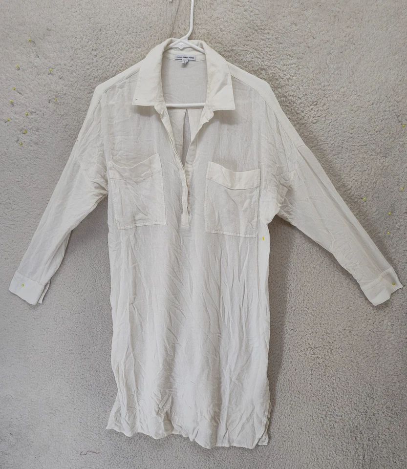 Camisa túnica James Perse para mujer grande blanca mezcla de lana bolsillos manga larga Foto 1 de 4