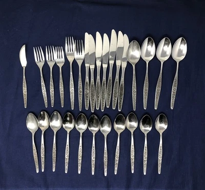 Vintage Interpur JARDINERA-Japan Lot of 28 Stainless Floral Flatware Pieces - Image 1 of 4