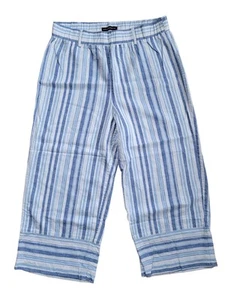 Counterparts Womens Wide Leg Striped Cropped Pants Medium Blue White Linen Blend - Picture 1 of 5