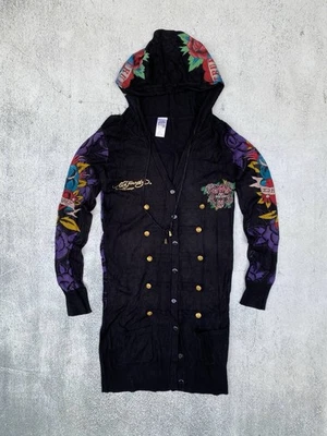 Ed Hardy Women’s Hoodie Cardigan Dress XL Black Tattoo Tiger Rhinestone Y2K - image 1 of 4