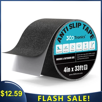 4inx33ft Black Anti Slip Tape, Best 80grit Friction, Grip, Abrasive for Stairs - Image 1 of 4