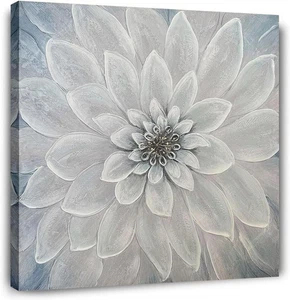 24" x 24" Leinwand strukturiert erhaben Wandbild blau & grau Dahlie Blume - Bild 1 von 4