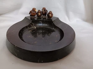 Jugendstil Visitenkartenschale Ablageschale Marmor vier Spatzen Vögel Bronze - Picture 1 of 15