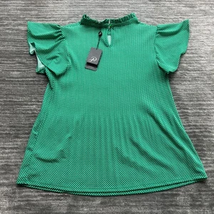 Adrianna Papell Shirt Größe L Damen Rüschen Kurzarm Grün Neu mit Etikett - Bild 1 von 9