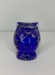 Vintage Lefton Cobalt Blue Glass Owl Figurine Paperweight Controlled Bubbles - Picture 1 of 7