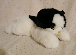 Vintage SKM Enterprises Black White Cat Stuffed Animal Plush Toy 14" Yellow Eyes - Picture 1 of 7