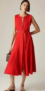 Nwt J.Crew Seamed Linen Dress with Removable Belt Size XS Red - Picture 1 of 10
