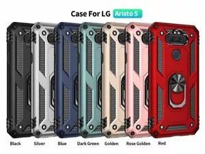 For LG ARISTO 5 / K31 Case, Armor Kickstand Ring Cover +Tempered Glass Protector - Picture 1 of 29