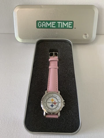 Pittsburgh Steelers Watch Game Time NFL Women Pink Leather Band Stainless Steel Cover