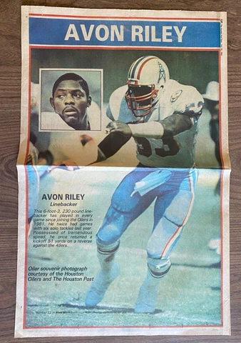 AVON RILEY- HOUSTON OILERS - HOUSTON POST NEWSPAPER POSTER-10/22/1984-22X28 Cover