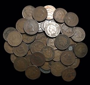 Indian Head Cent Penny Roll ~ Lot Of 50 Coins (I801)