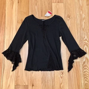Vintage Y2K Top Dark Fairycore Whimsygoth Lace Sleeve Deadstock 2000s Eyeshadow - Picture 1 of 7