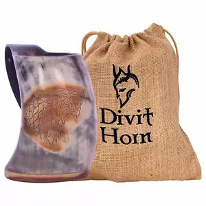 Boccale Vichingo in Corno Autentico Divit | Boccale con Coperchio per Birra Aute - Foto 1 di 1