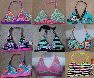 NEW O'RAGEOUS halter floral swim bikini top, choose pattern & girl size 4-16 - Picture 1 of 19